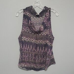 Converse One Star Top Womens Size Xl X-large Purple Grey Black Abstract Sheer